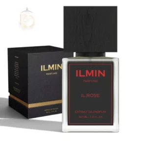 Frasco exclusivo del perfume IL Rose ILMIN EXTRDP presentado sobre un fondo sofisticado y limpio