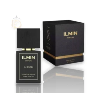 Frasco exclusivo del perfume IL Snob Ilmin EXTRDP sobre fondo elegante con detalles iluminados.