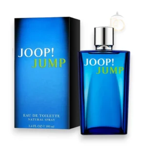 Perfume Jump Joop EDT en frasco azul, símbolo de energía, audacia y masculinidad moderna.
