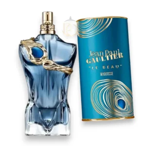 Frasco imponente del perfume Le Beau Narcisse EDP sobre un fondo oscuro con tonos verdes y dorados.
