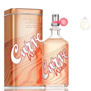 Perfume Liz Claiborne Curve Wave EDT en fresco frasco azul, símbolo de energía, juventud y libertad.