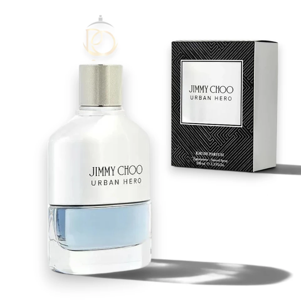 Botella moderna de Urban Hero EDP con diseño metálico y estilo urbano sofisticado.