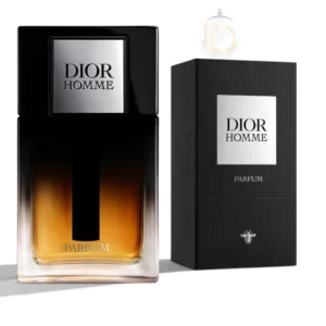 Frasco elegante del perfume masculino Dior Homme Parfum de 125ml sobre un fondo oscuro y sofisticado.